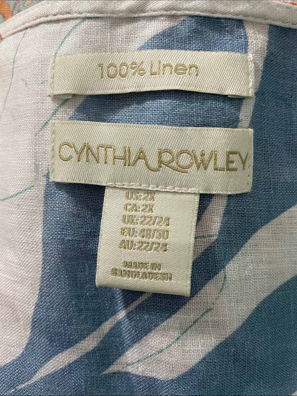 X4- Cynthia ROWLEY Linen White Button-Front Top with Pastel Botanical Print - Picture 3 of 4